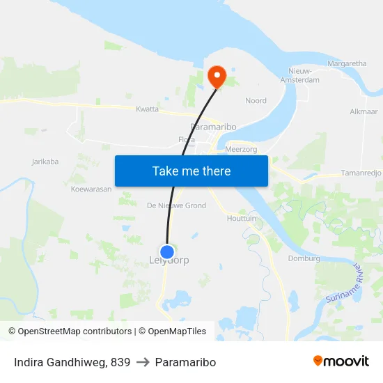 Indira Gandhiweg, 839 to Paramaribo map