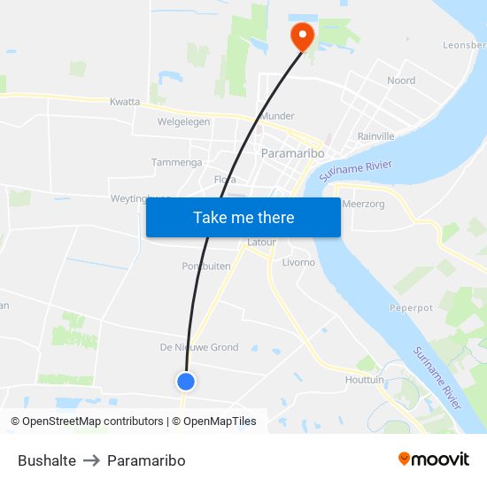 Bushalte to Paramaribo map