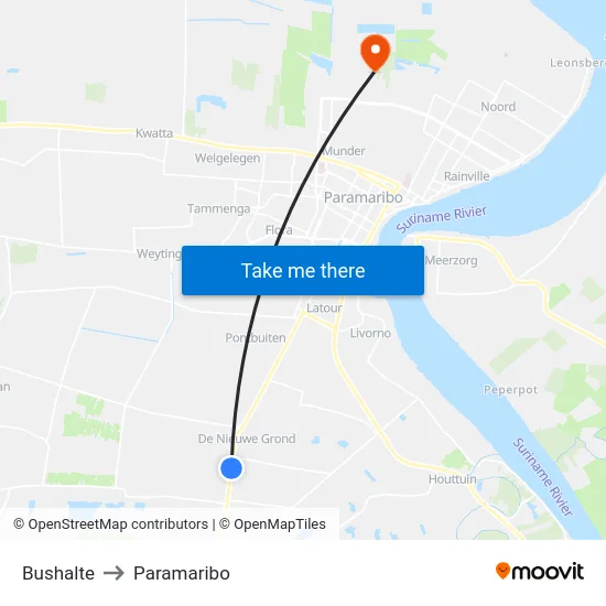 Bushalte to Paramaribo map