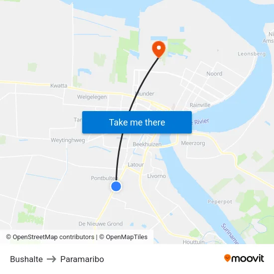 Bushalte to Paramaribo map