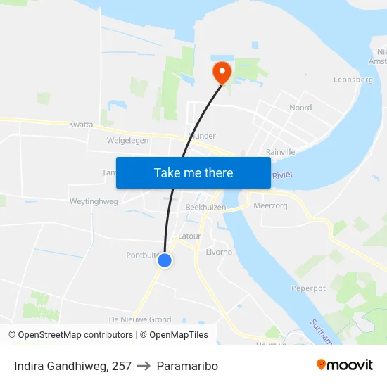 Indira Gandhiweg, 257 to Paramaribo map