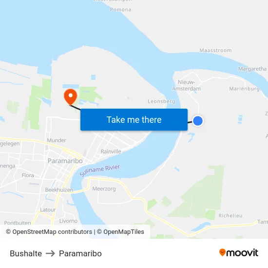 Bushalte to Paramaribo map