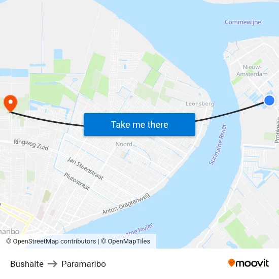 Bushalte to Paramaribo map