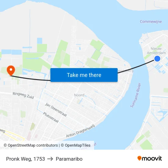 Pronk Weg, 1753 to Paramaribo map