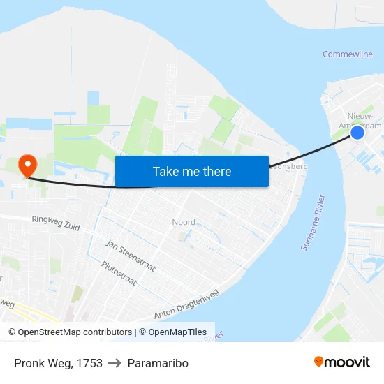 Pronk Weg, 1753 to Paramaribo map