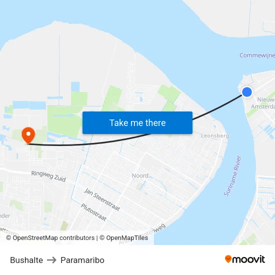 Bushalte to Paramaribo map