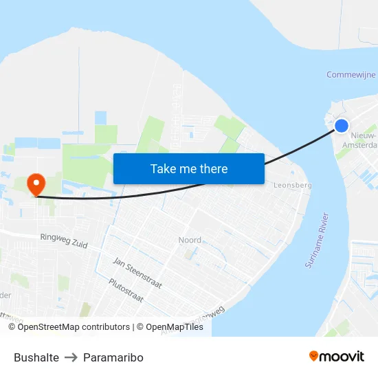 Bushalte to Paramaribo map