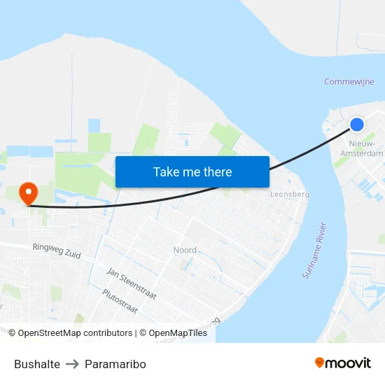 Bushalte to Paramaribo map