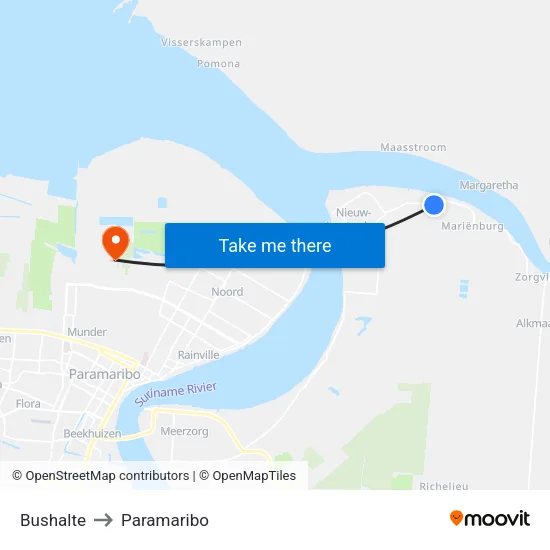 Bushalte to Paramaribo map