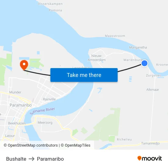 Bushalte to Paramaribo map