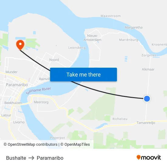 Bushalte to Paramaribo map