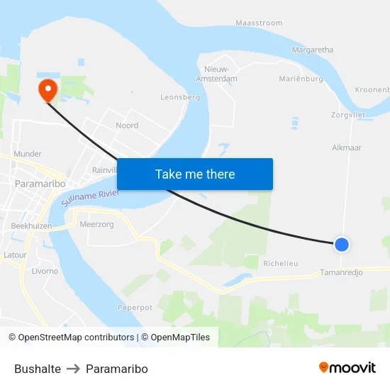 Bushalte to Paramaribo map