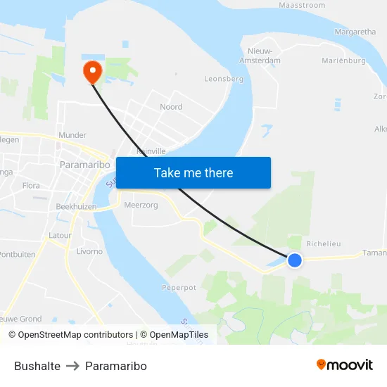 Bushalte to Paramaribo map