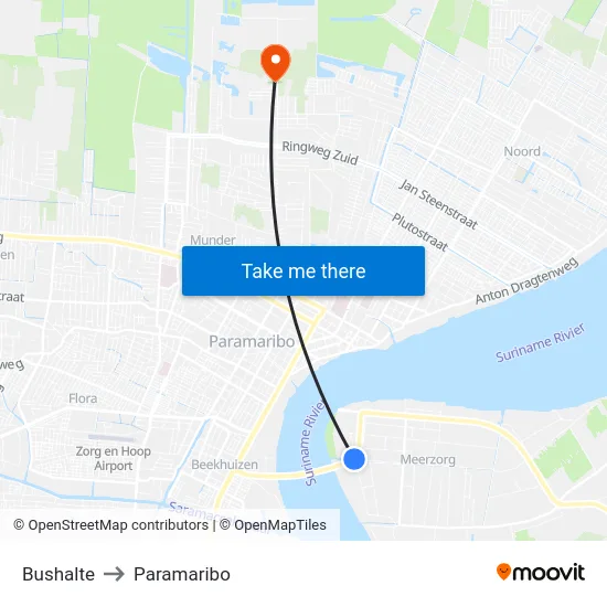 Bushalte to Paramaribo map