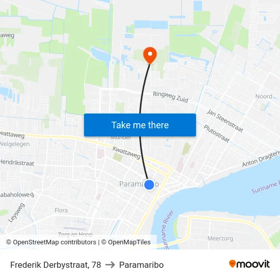 Frederik Derbystraat, 78 to Paramaribo map