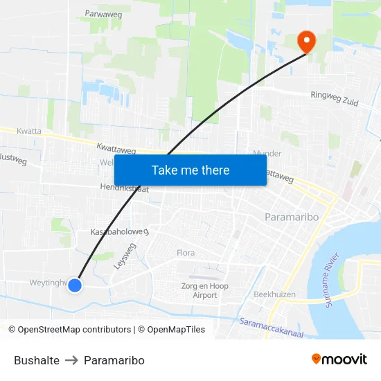 Bushalte to Paramaribo map