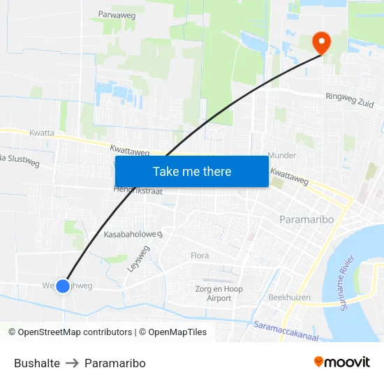 Bushalte to Paramaribo map