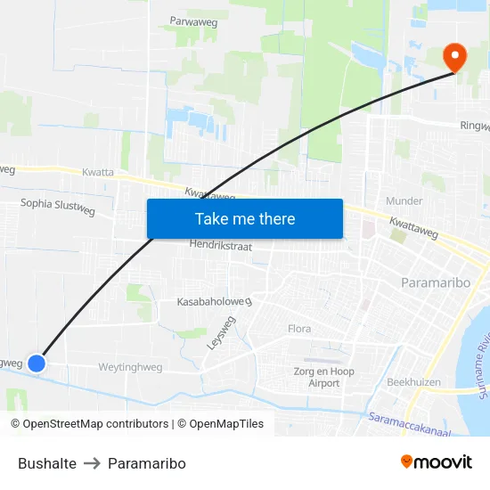 Bushalte to Paramaribo map