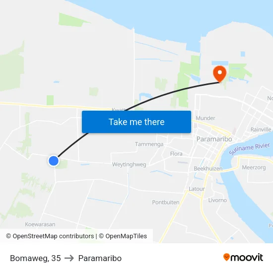 Bomaweg, 35 to Paramaribo map