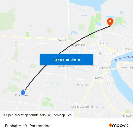 Bushalte to Paramaribo map