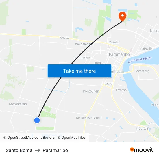 Santo Boma to Paramaribo map