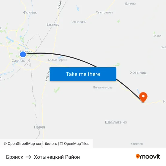 Брянск to Хотынецкий Район map