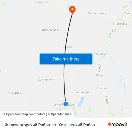 Железногорский Район to Хотынецкий Район map