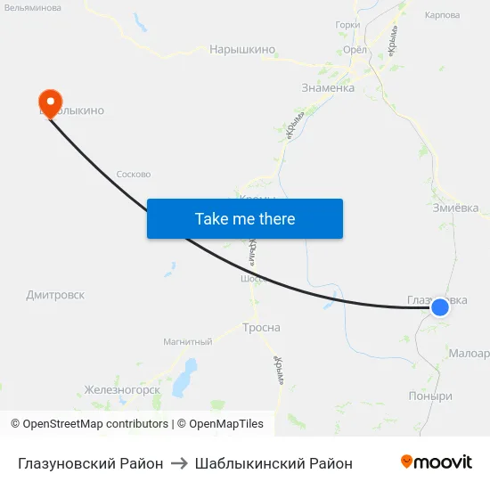 Глазуновский Район to Шаблыкинский Район map