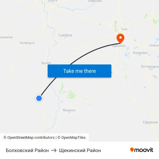 Болховский Район to Щекинский Район map