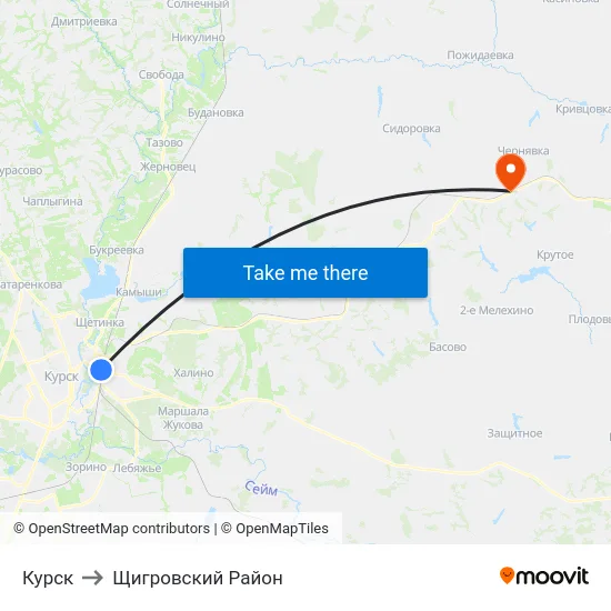 Курск to Щигровский Район map