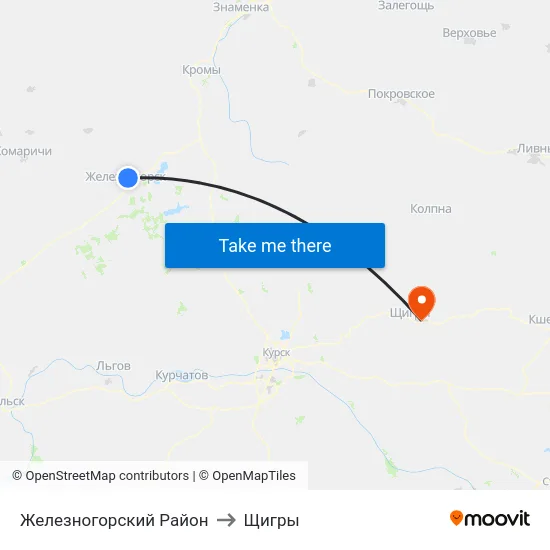 Железногорский Район to Щигры map