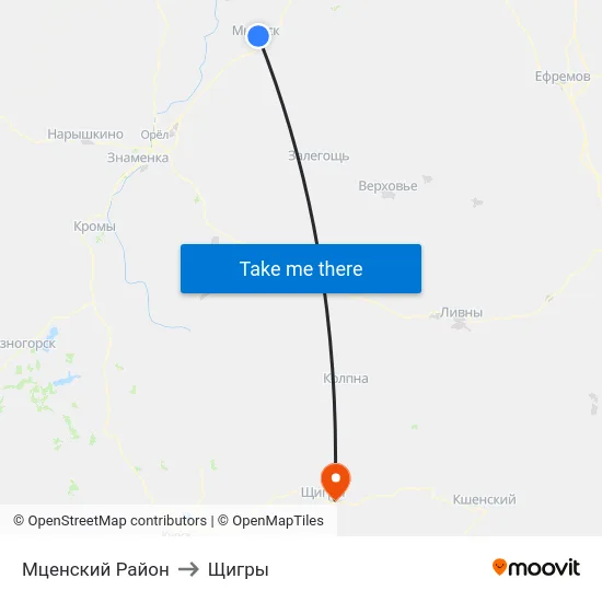 Мценский Район to Щигры map