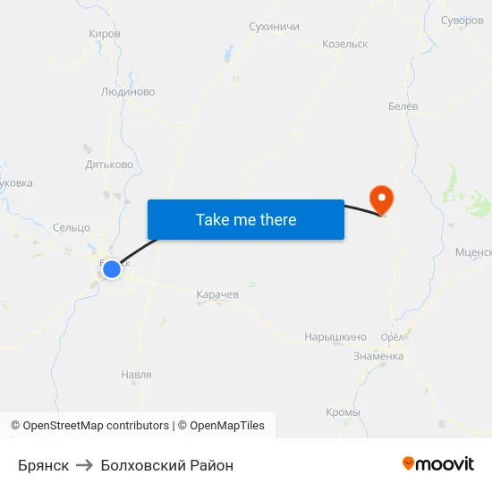 Брянск to Болховский Район map