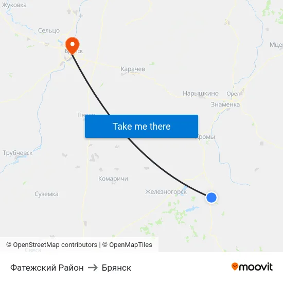 Фатежский Район to Брянск map