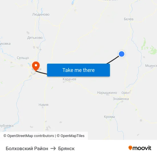 Болховский Район to Брянск map