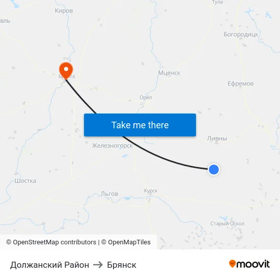 Должанский Район to Брянск map