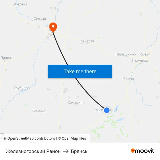 Железногорский Район to Брянск map