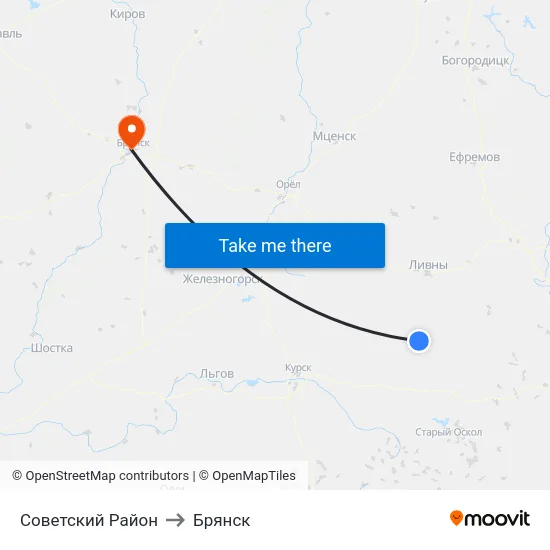Советский Район to Брянск map