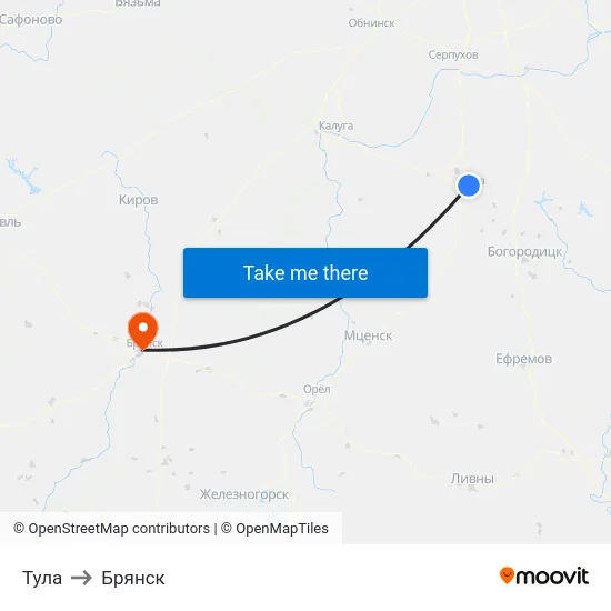 Тула to Брянск map
