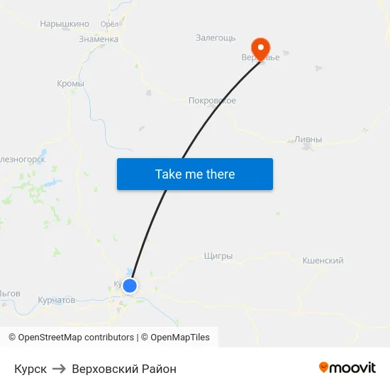 Курск to Верховский Район map