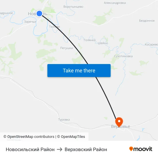 Новосильский Район to Верховский Район map