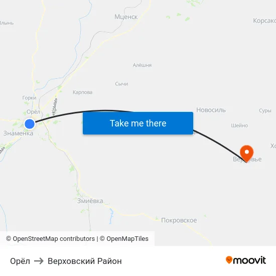Орёл to Верховский Район map