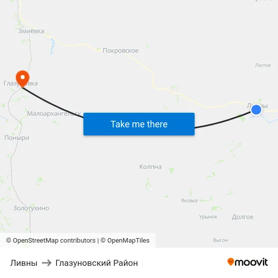 Ливны to Глазуновский Район map