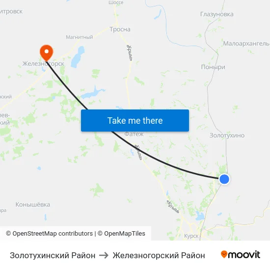 Золотухинский Район to Железногорский Район map