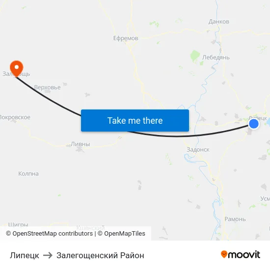 Липецк to Залегощенский Район map