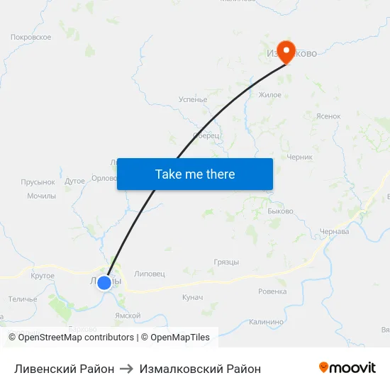 Ливенский Район to Измалковский Район map