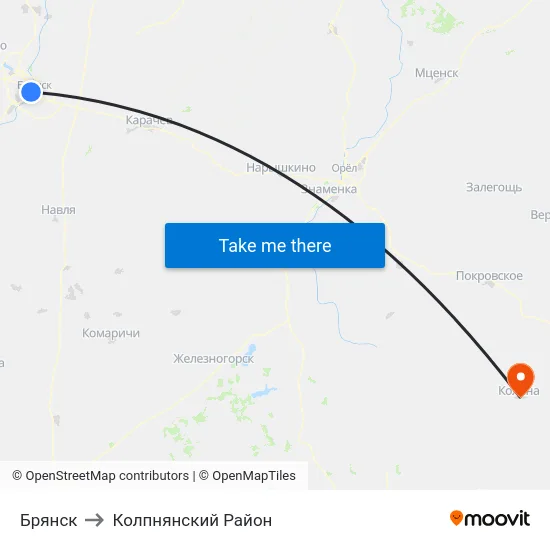 Брянск to Колпнянский Район map