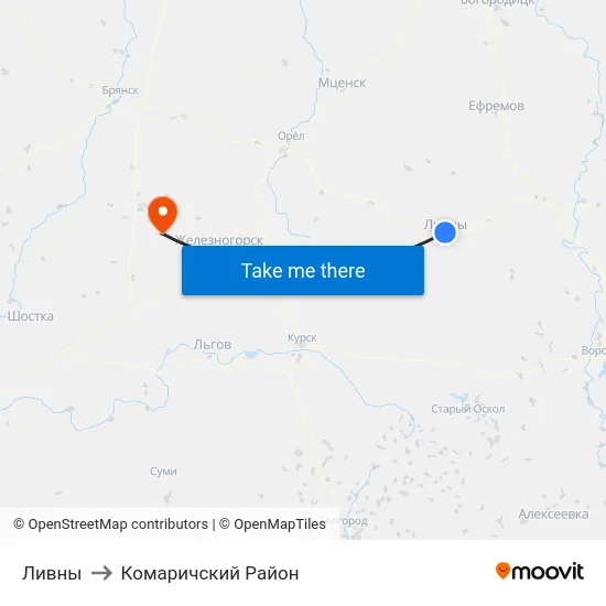 Ливны to Комаричский Район map