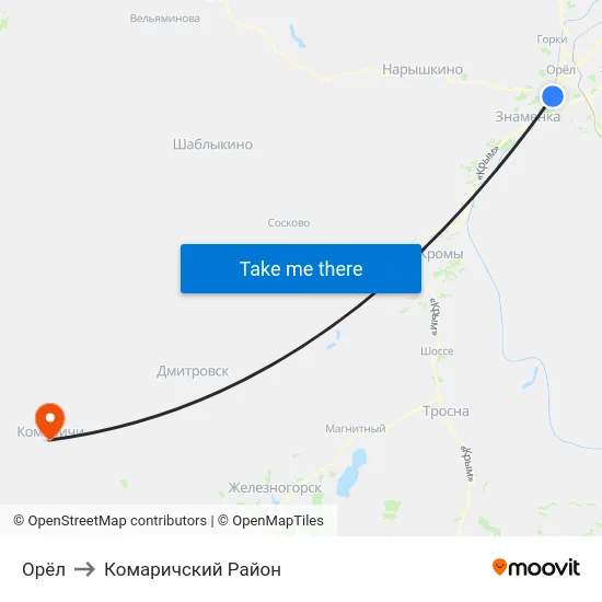 Орёл to Комаричский Район map