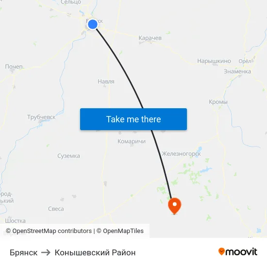 Брянск to Конышевский Район map